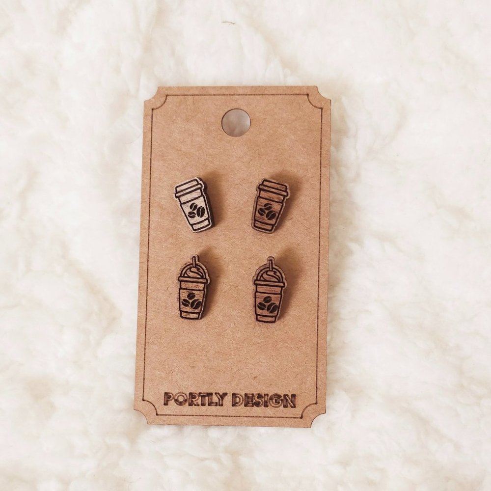 5/$25 Coffee Earrings Studs Wooden w/ Coffee Beans
